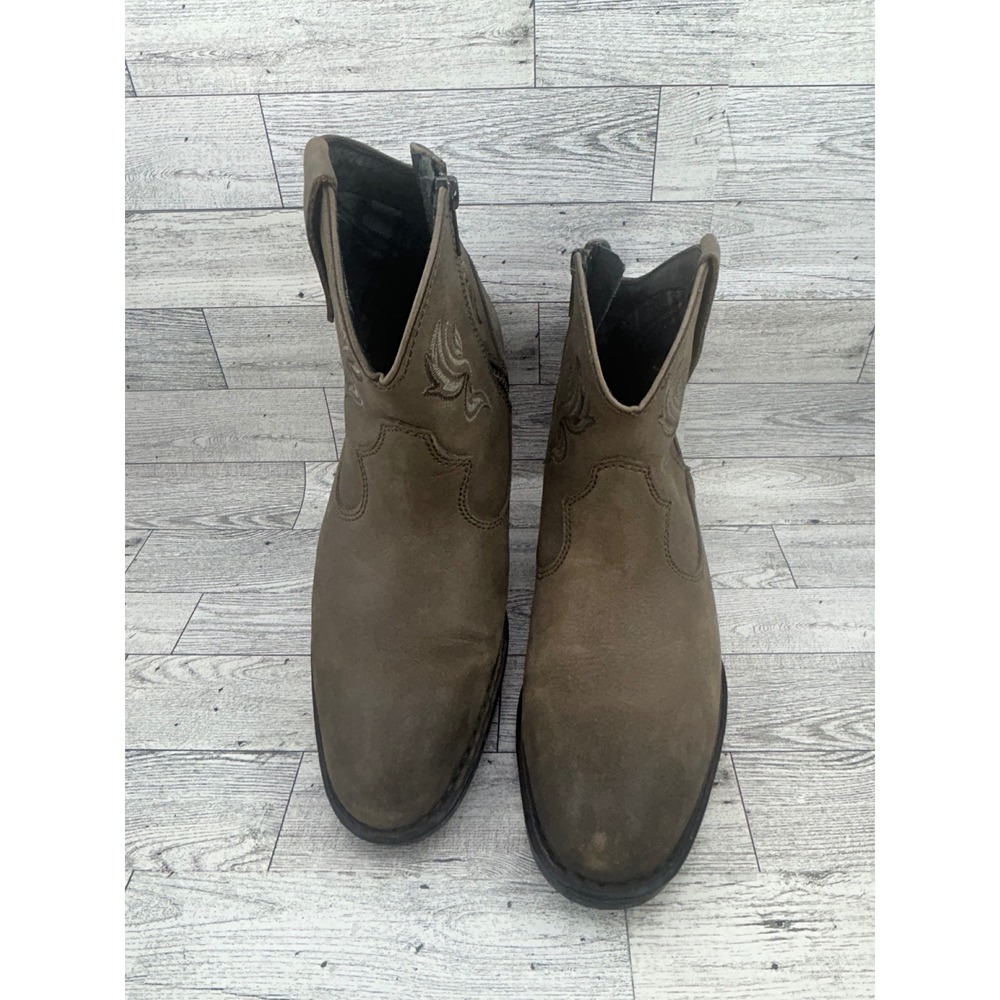Born Kerri Brown Leather Western Ankle Boots Embroidered Zip Up‎ D01522 Women 9